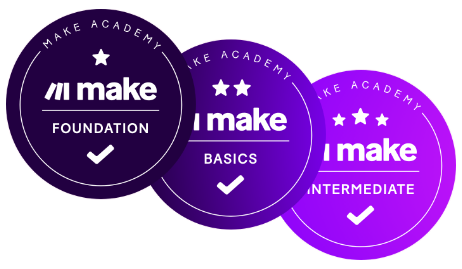 Certification No-Code Make.com : foundation + basics + intermediate